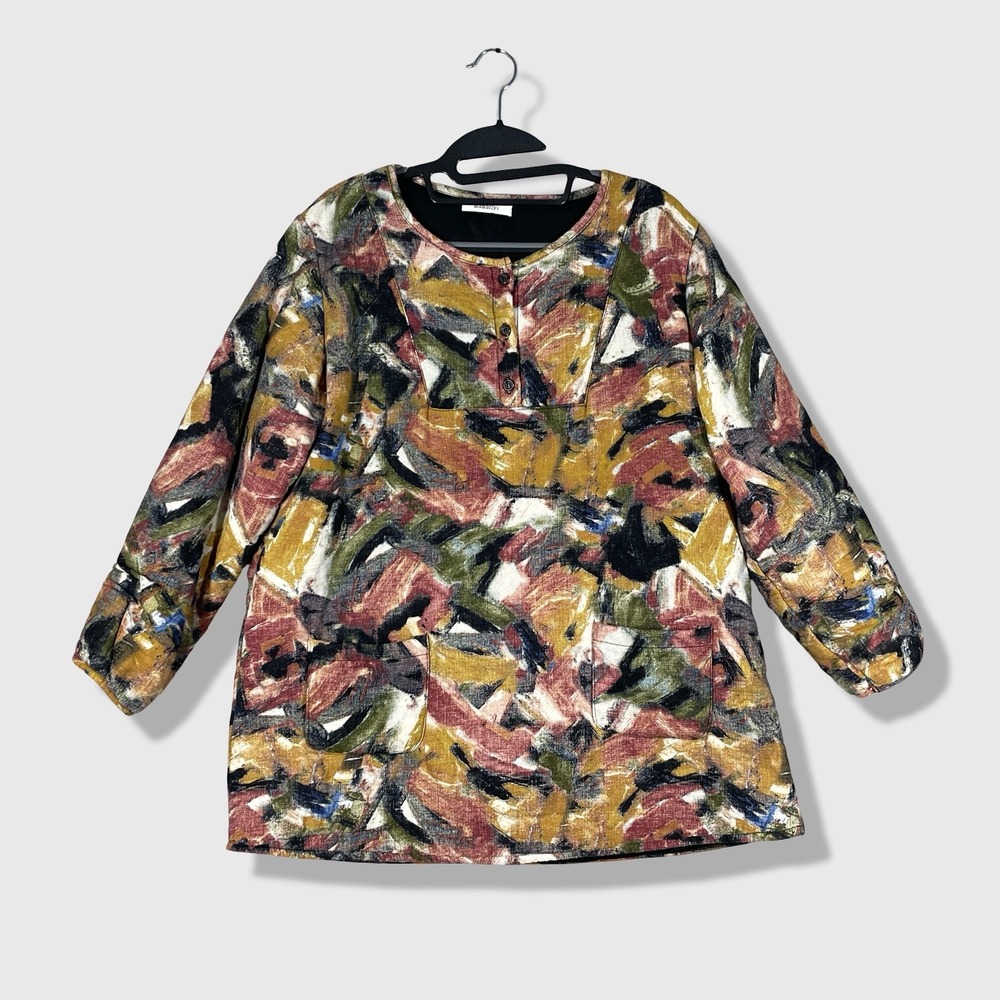Mamaliyi Ramie Tunic Top Womens L Multicolor Abstract Art To Wear Boho Artsy